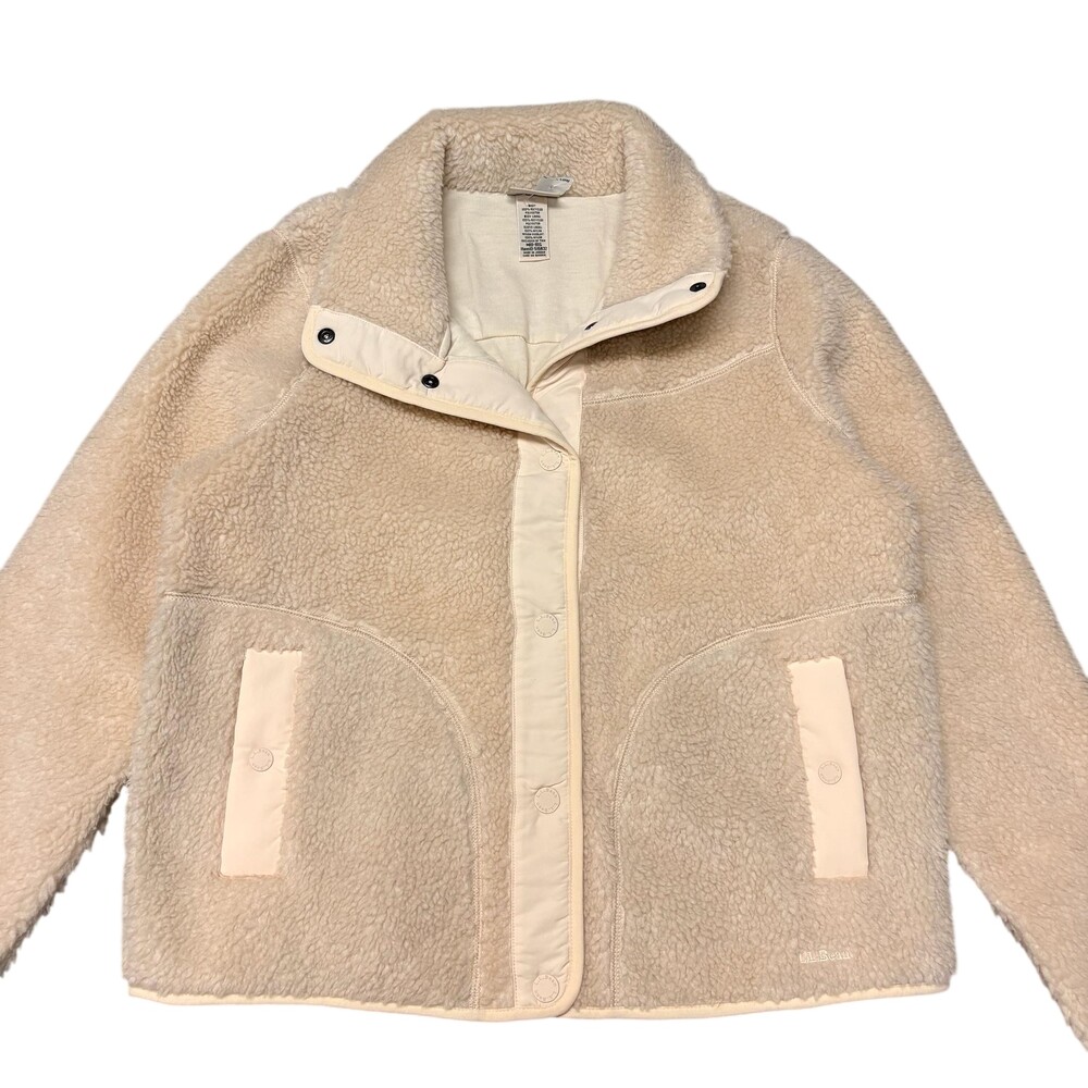 L.L. Bean Fleece Jacket Womens M White Sherpa Collared Nylon Lined NWT